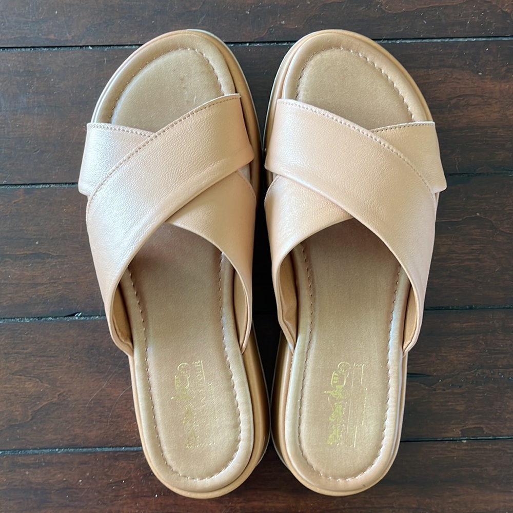 Coach and Four Leather Slides.  Made in Italy. Size 6.5